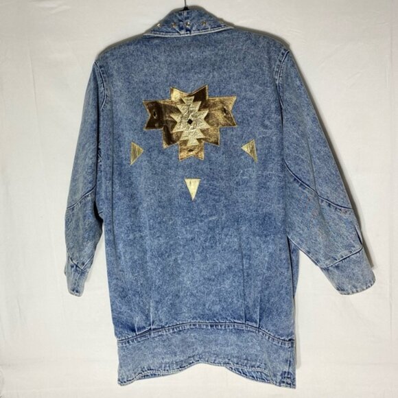 Vintage 90s Marshall Rousso Acid Wash Denim Jacket W Gold Western Accents S - Picture 13 of 16